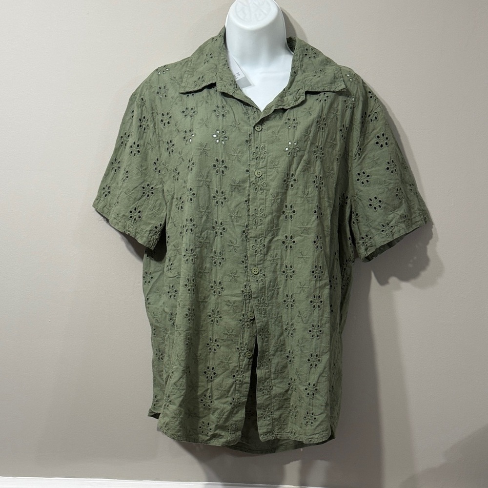Davide Neri Men's Casual Olive Green Eyelet Shirt